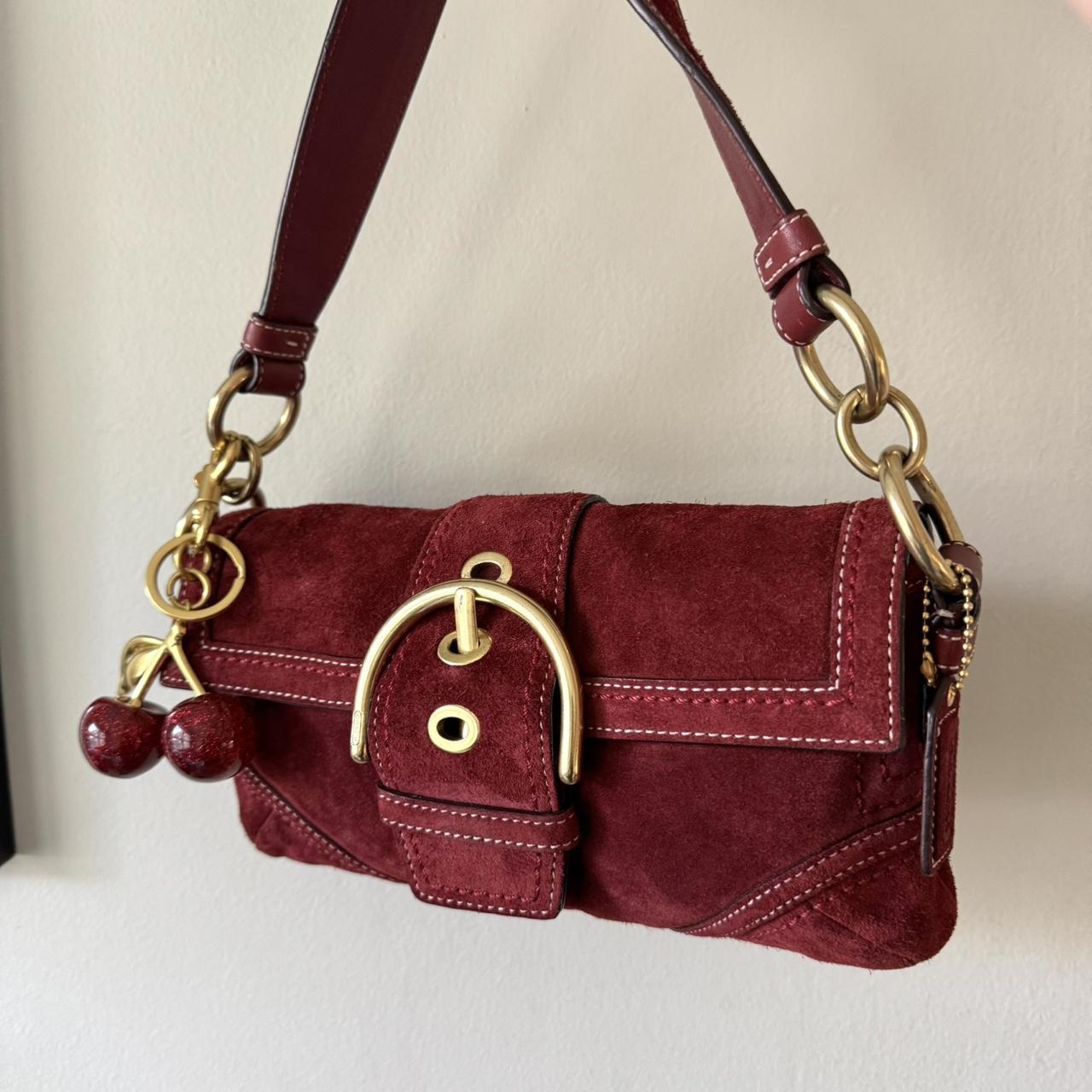 Rare Vintage Y2K Coach Burgundy Suede Soho Baguette Bag