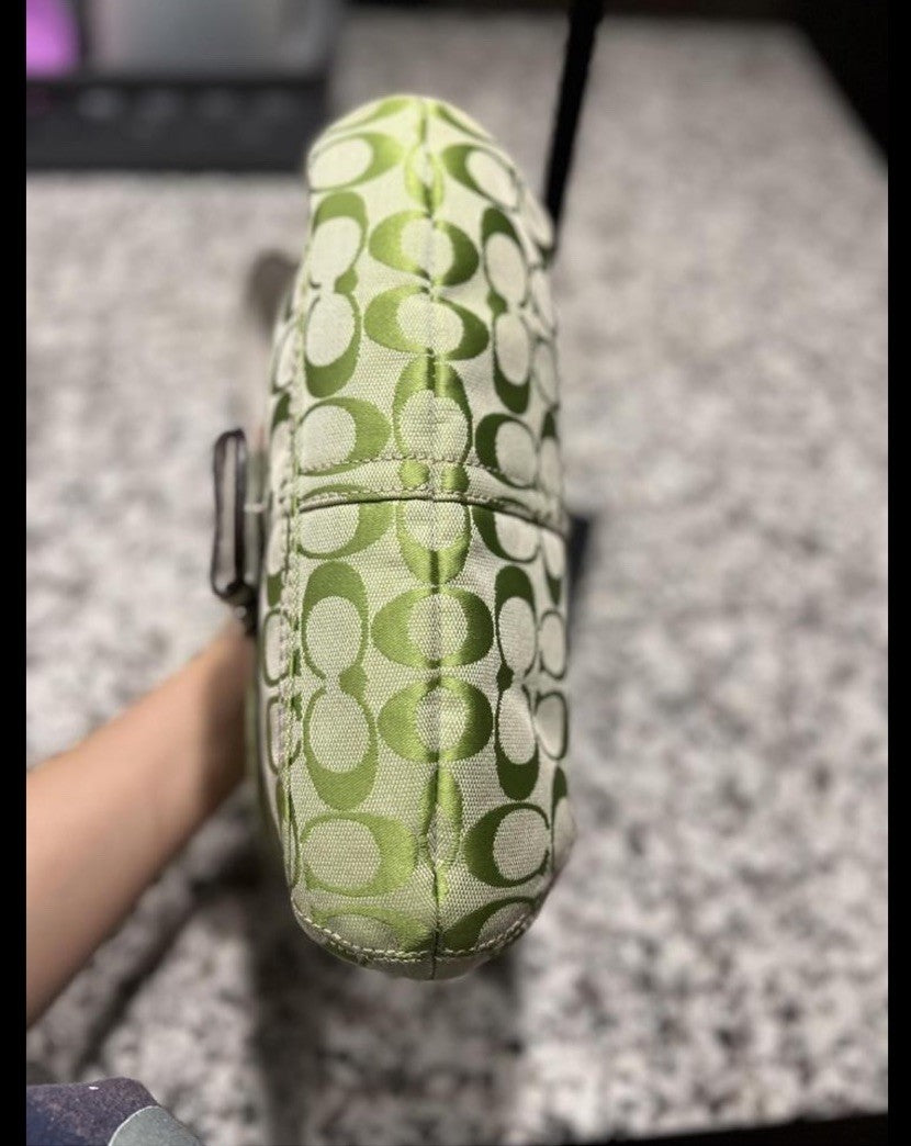 Coach Soho Shoulder Bag β Lime Green Canvas & Leather π