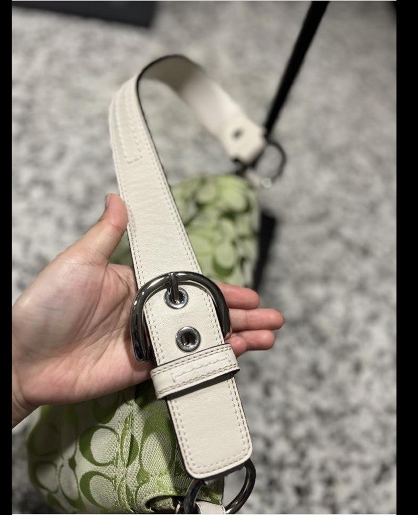 Coach Soho Shoulder Bag β Lime Green Canvas & Leather π