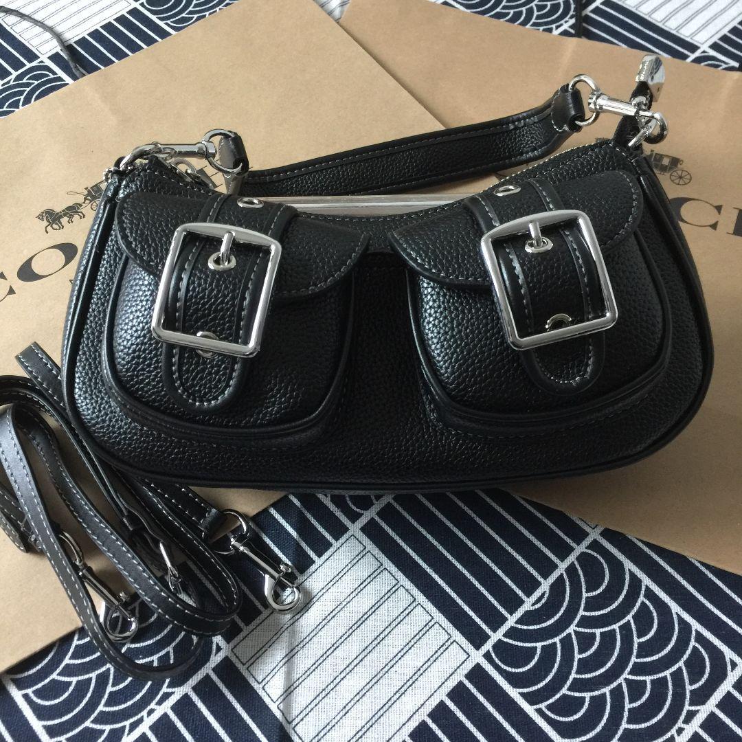 COACH CM079 Ashton Shoulder Bag – Black Leather & Silver Hardware