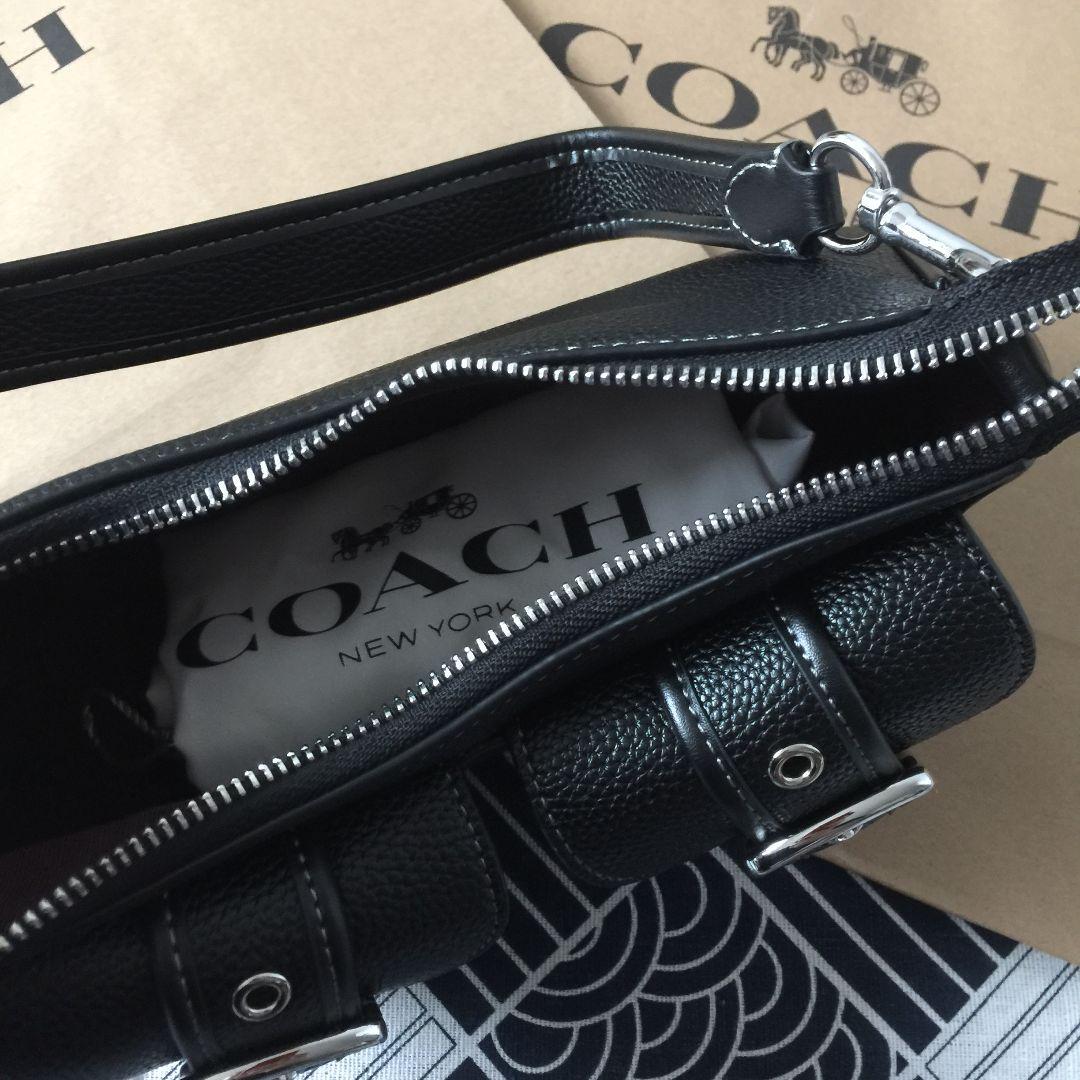 COACH CM079 Ashton Shoulder Bag – Black Leather & Silver Hardware