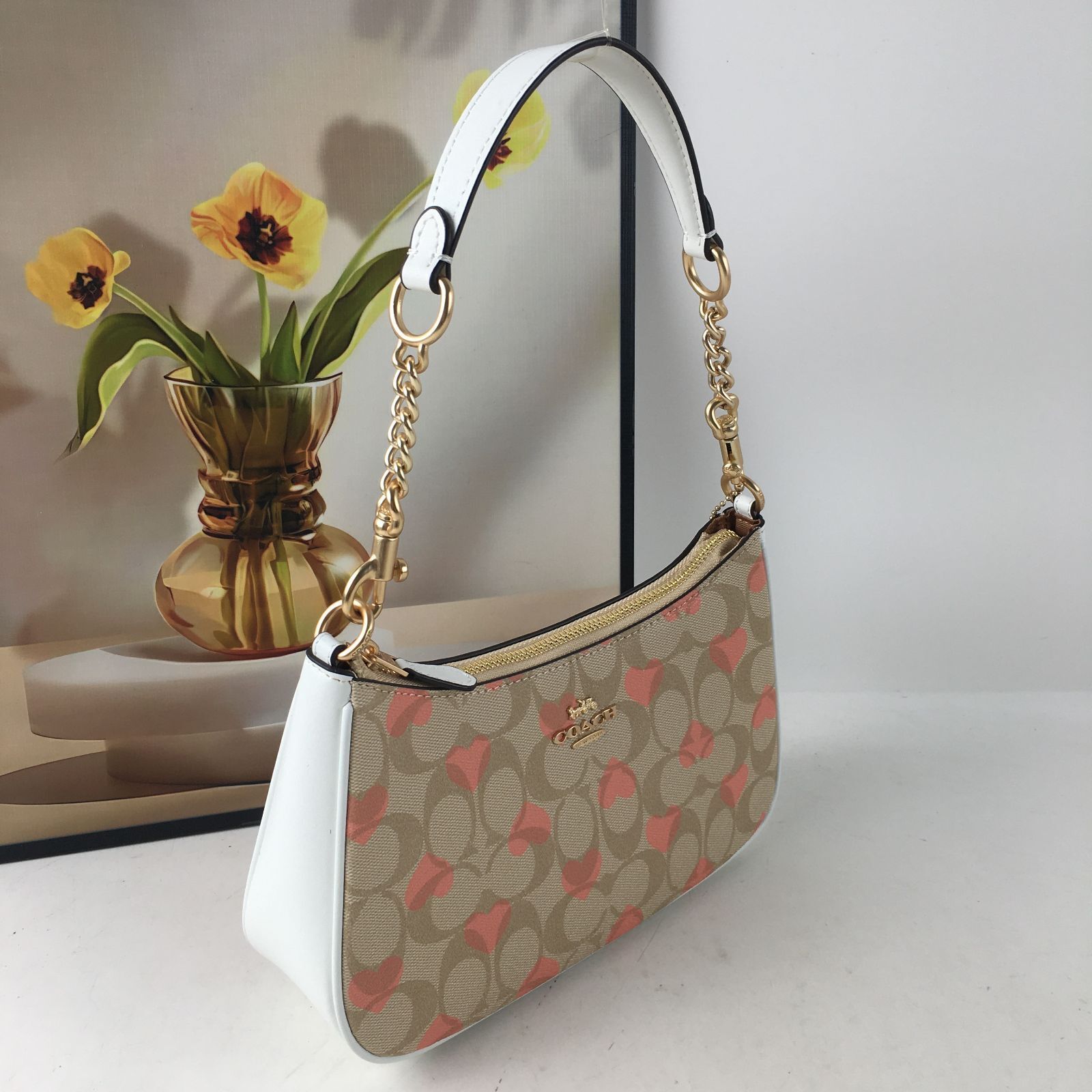 COACH Teri Heart Print Shoulder Crossbody Bag β Signature Canvas, Black, CP190 β€οΈπ