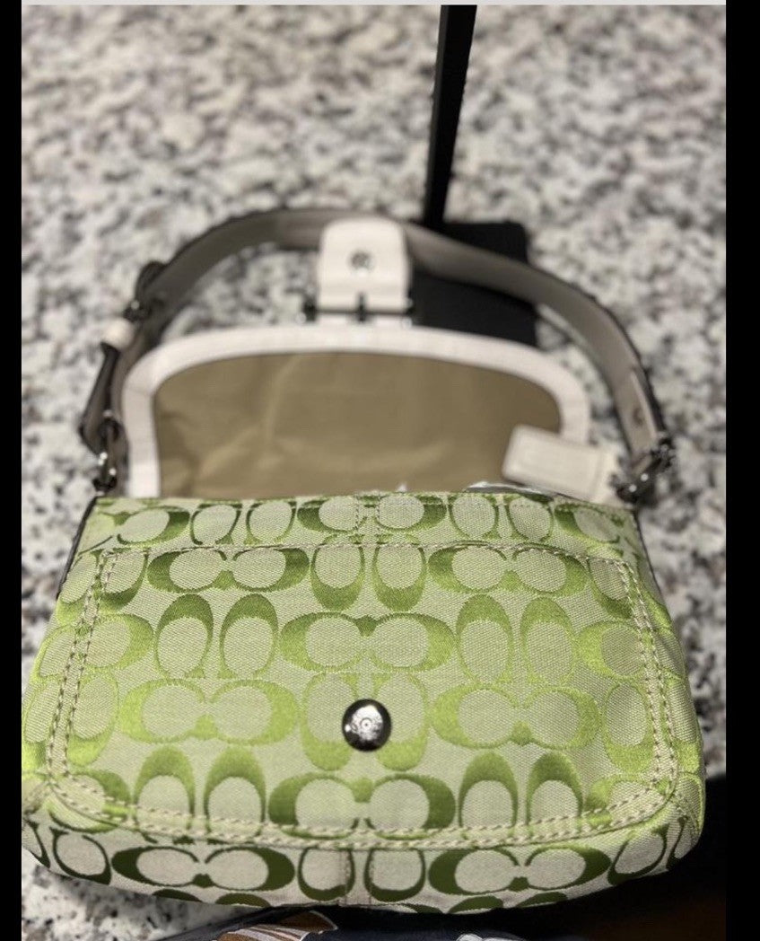 Coach Soho Shoulder Bag β Lime Green Canvas & Leather π