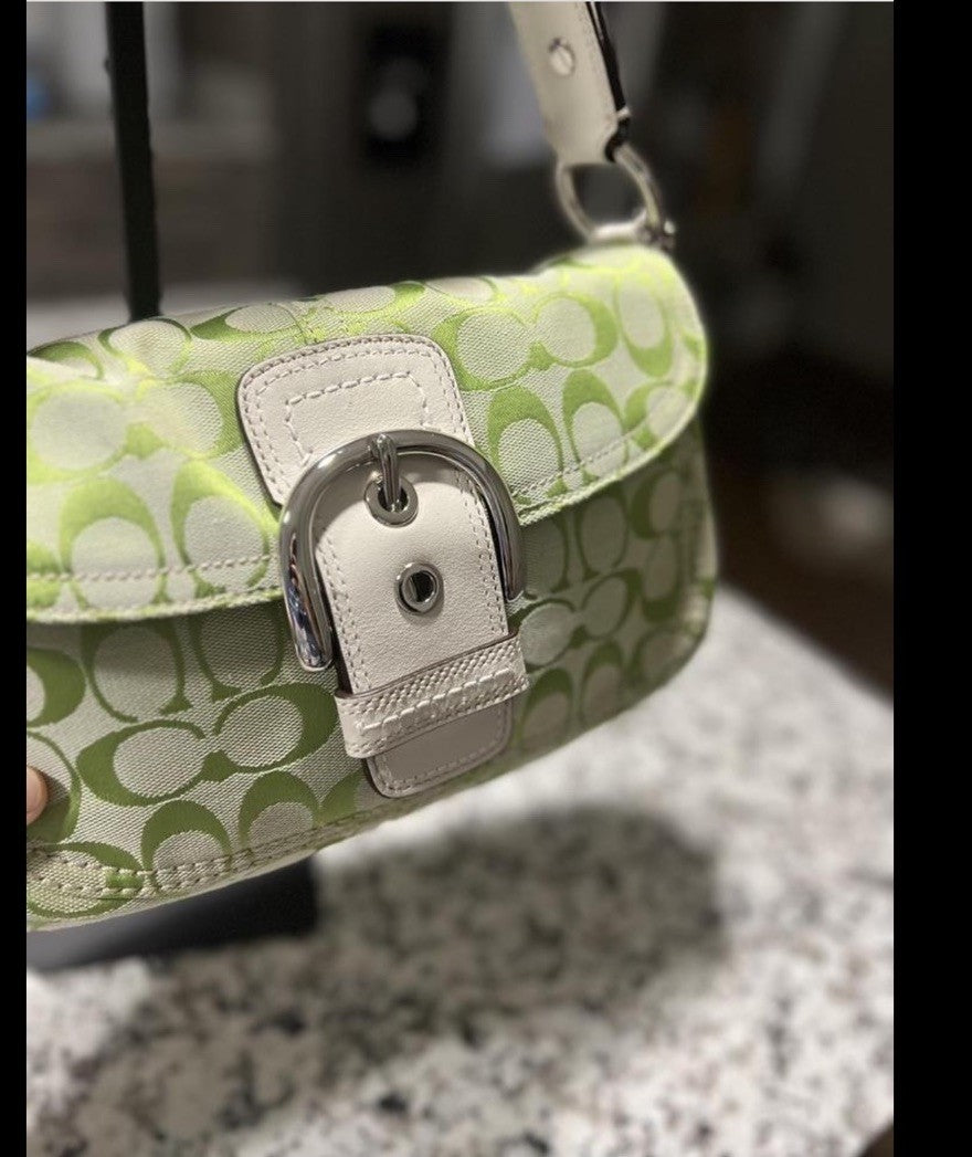 Coach Soho Shoulder Bag β Lime Green Canvas & Leather π