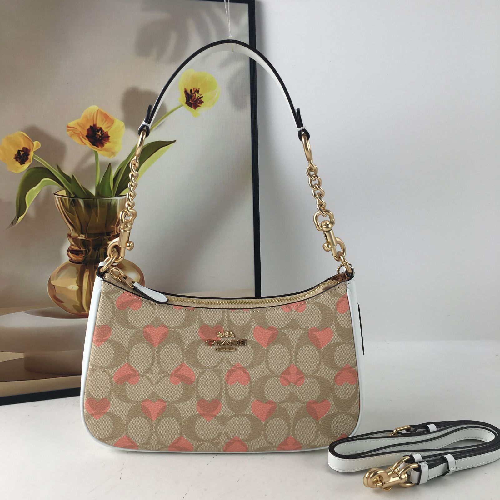 COACH Teri Heart Print Shoulder Crossbody Bag β Signature Canvas, Black, CP190 β€οΈπ