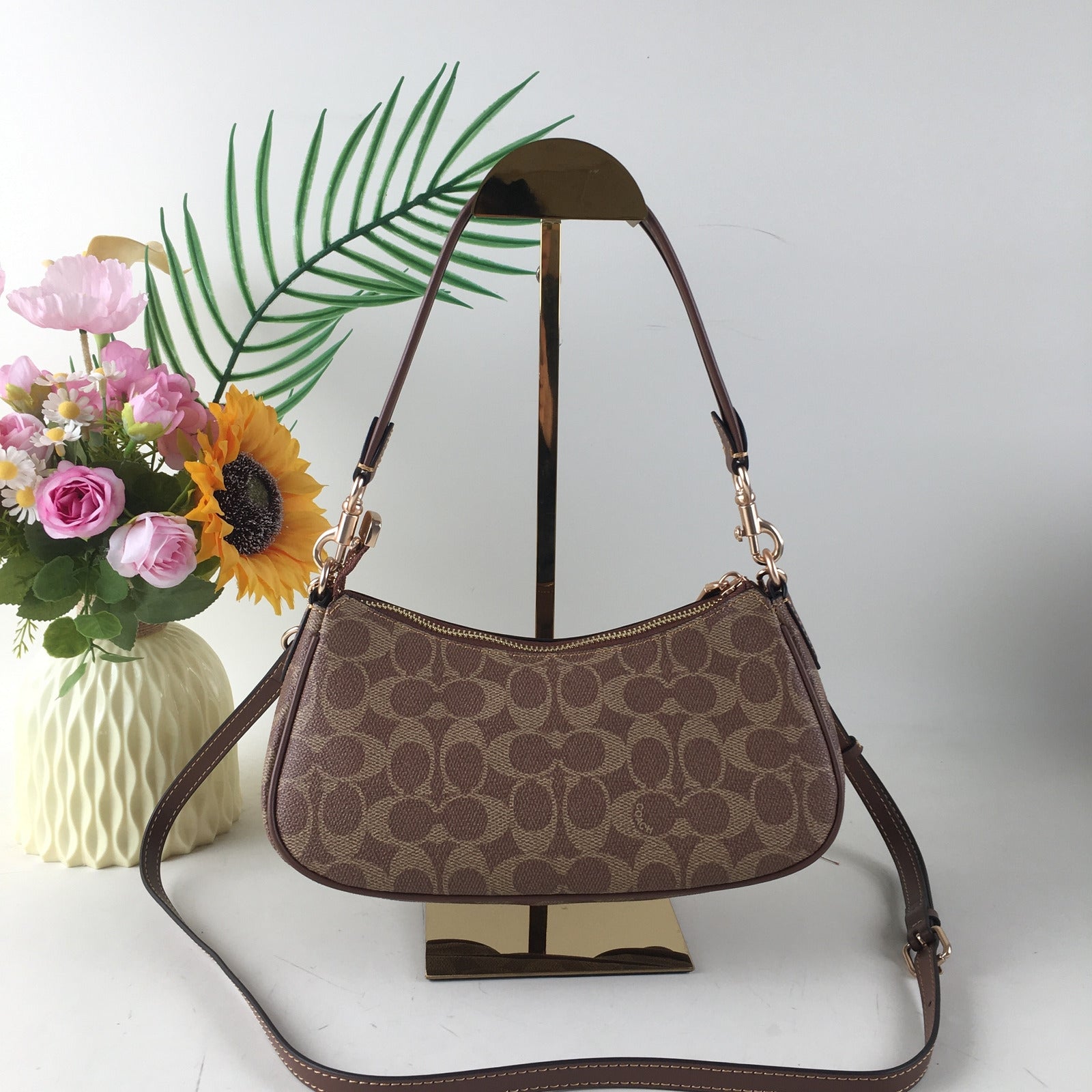 COACH Ashton Baguette Bag - Signature Canvas with Shearling