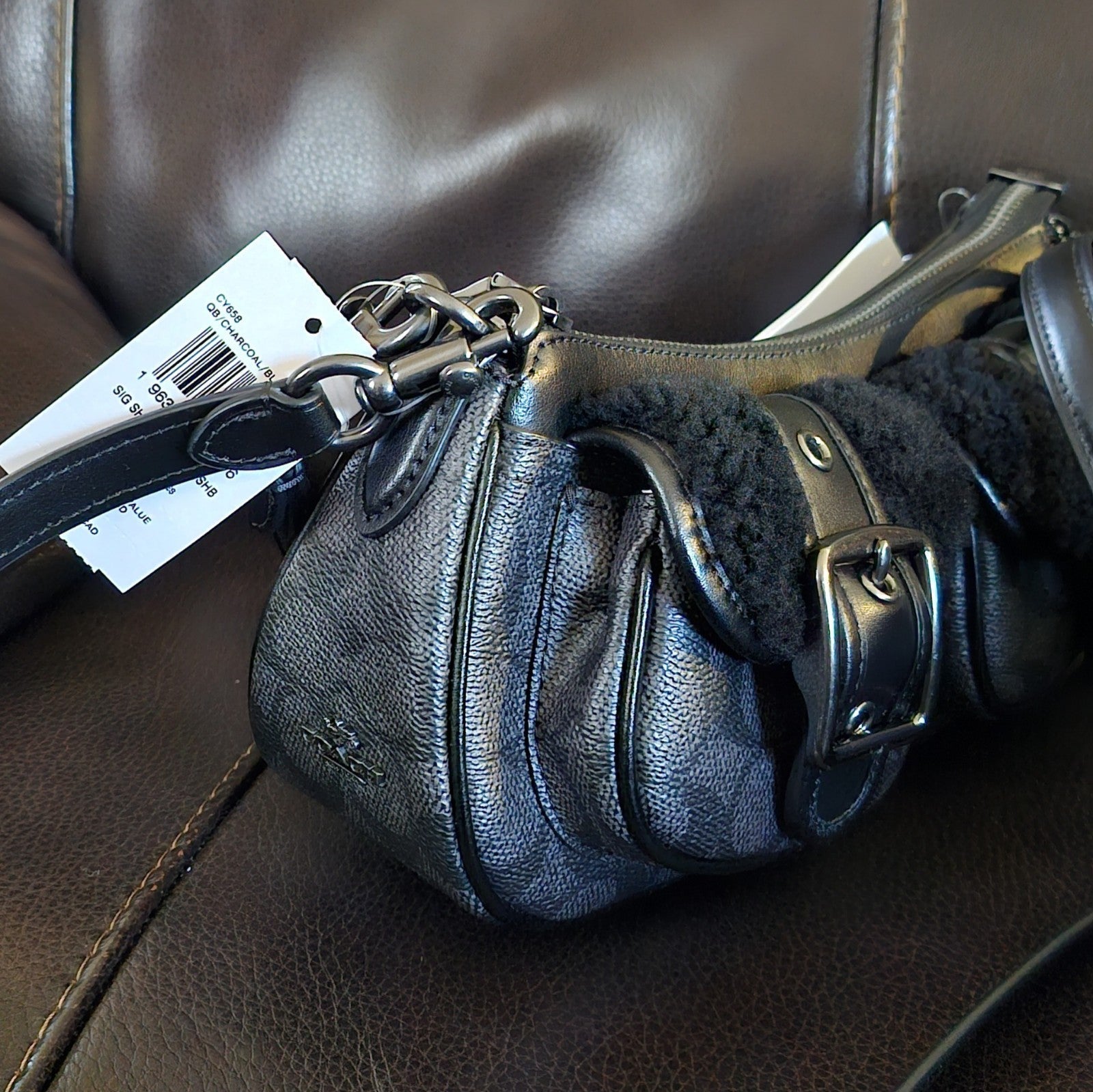 Coach Ashton Bag β Charcoal Shearling & Leather π€