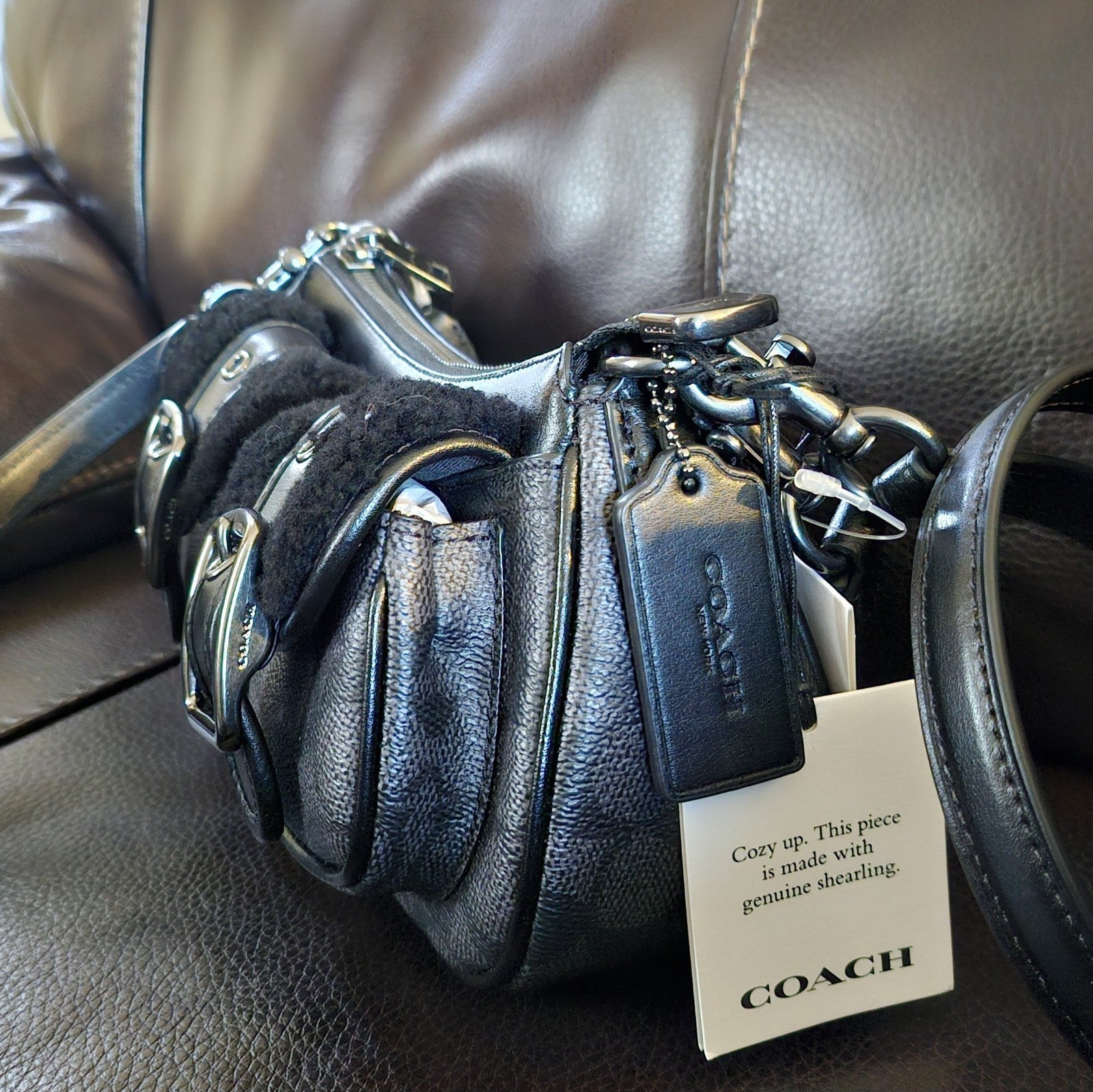 Coach Ashton Bag β Charcoal Shearling & Leather π€
