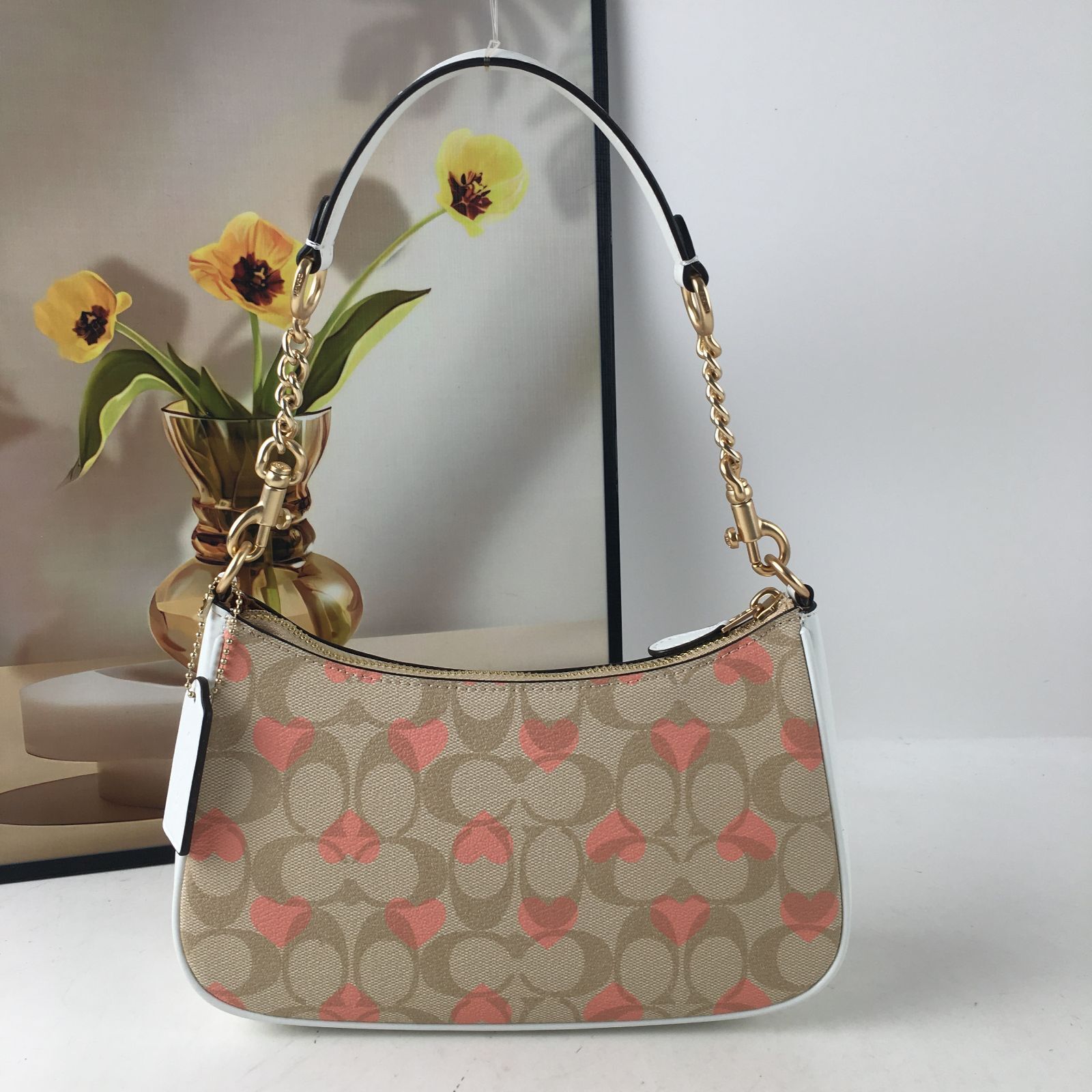 COACH Teri Heart Print Shoulder Crossbody Bag β Signature Canvas, Black, CP190 β€οΈπ