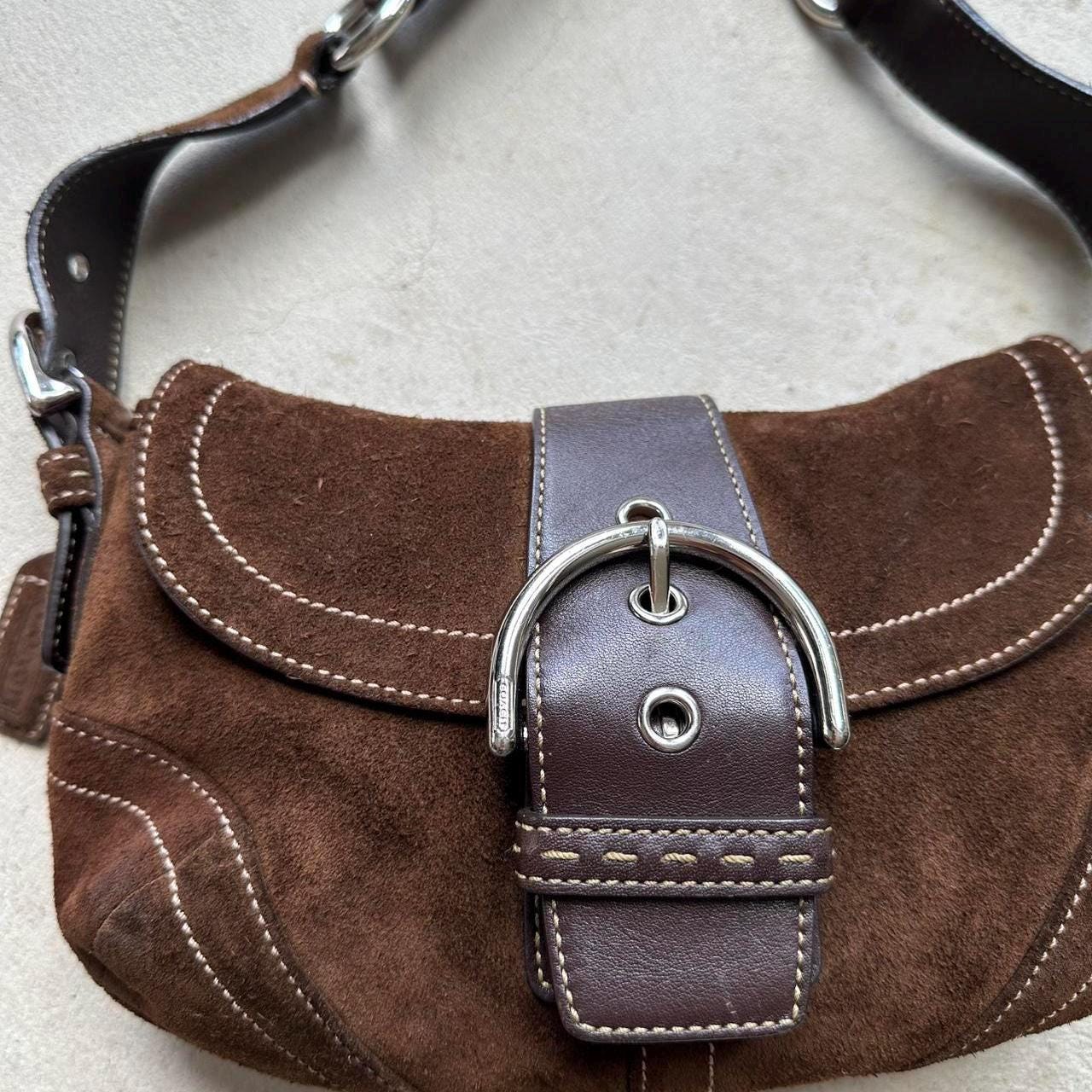 RARE! Vintage Y2K Coach Brown Suede Mini Soho Shoulder Bag 👜✨