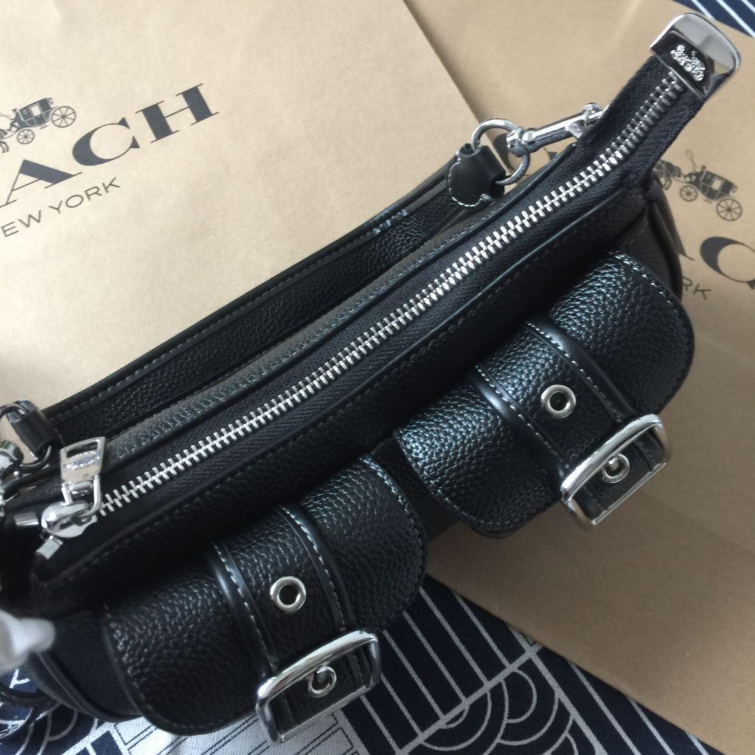 COACH CM079 Ashton Shoulder Bag – Black Leather & Silver Hardware