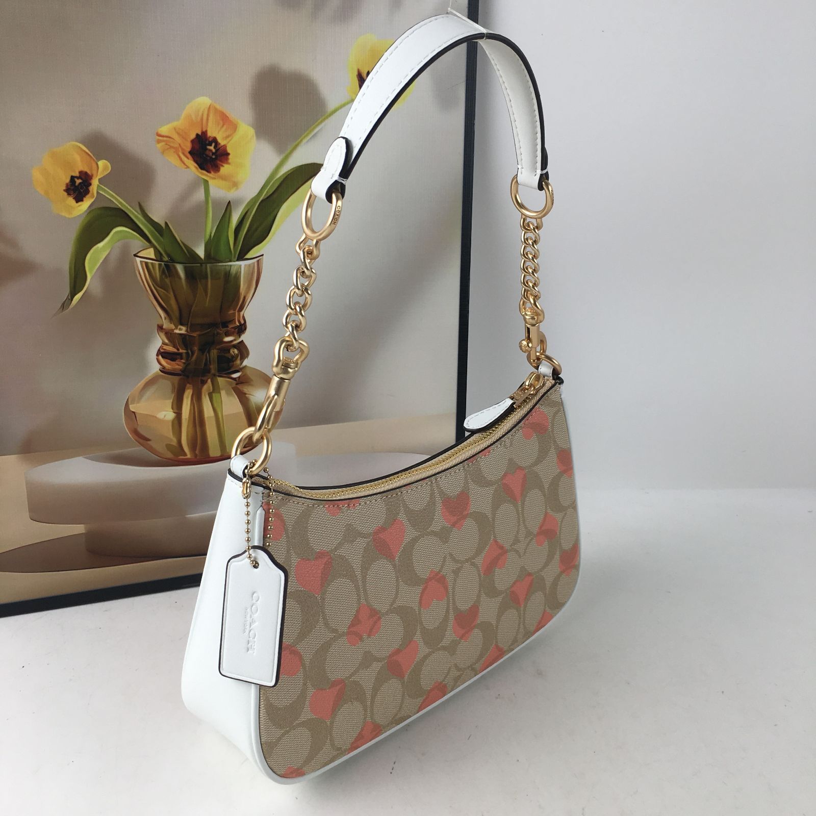 COACH Teri Heart Print Shoulder Crossbody Bag β Signature Canvas, Black, CP190 β€οΈπ