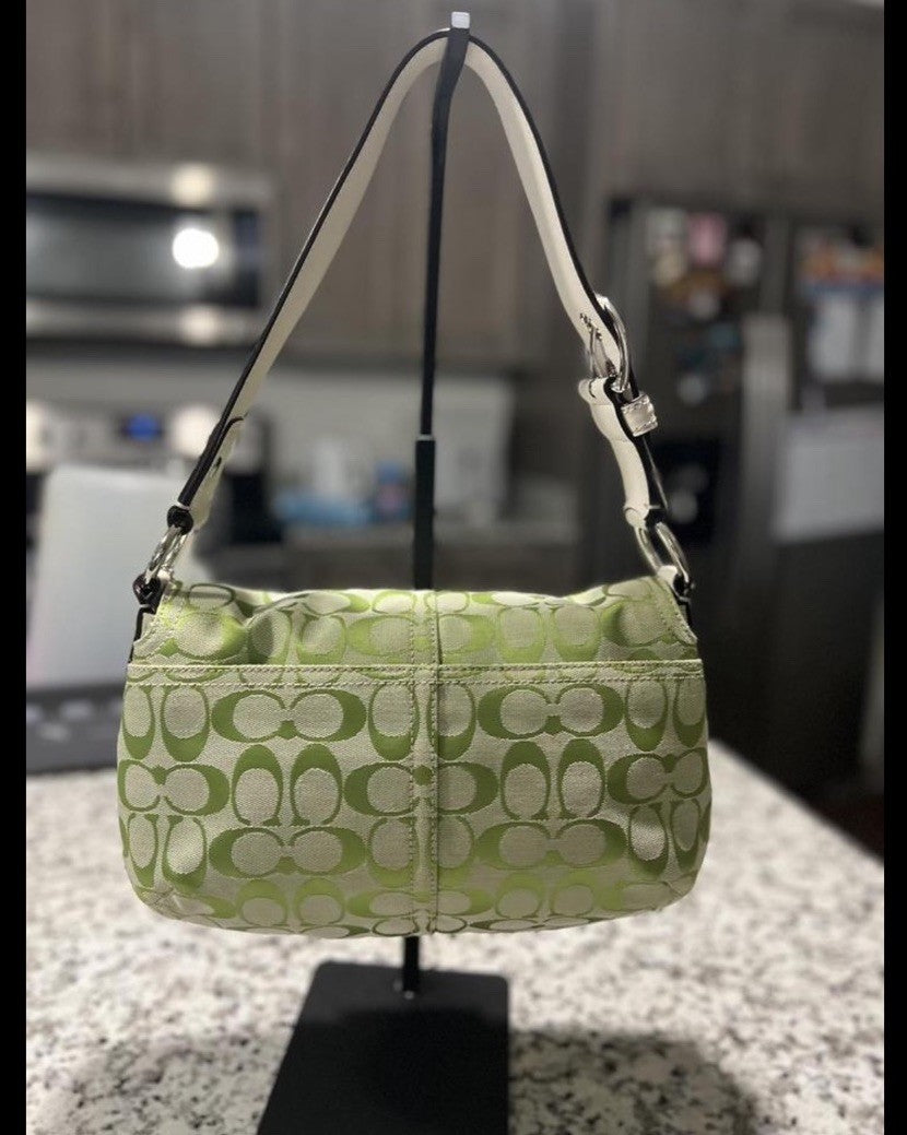 Coach Soho Shoulder Bag β Lime Green Canvas & Leather π