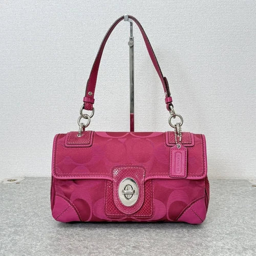 COACH Signature Flap Shoulder Bag 31214 β Pink Leather x Satin Canvas π