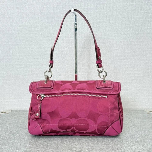 COACH Signature Flap Shoulder Bag 31214 β Pink Leather x Satin Canvas π