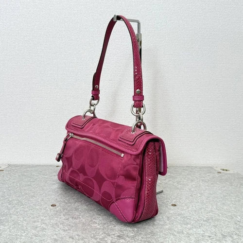 COACH Signature Flap Shoulder Bag 31214 β Pink Leather x Satin Canvas π