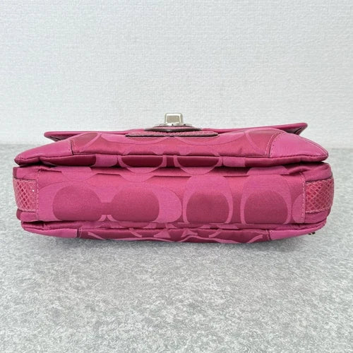 COACH Signature Flap Shoulder Bag 31214 β Pink Leather x Satin Canvas π