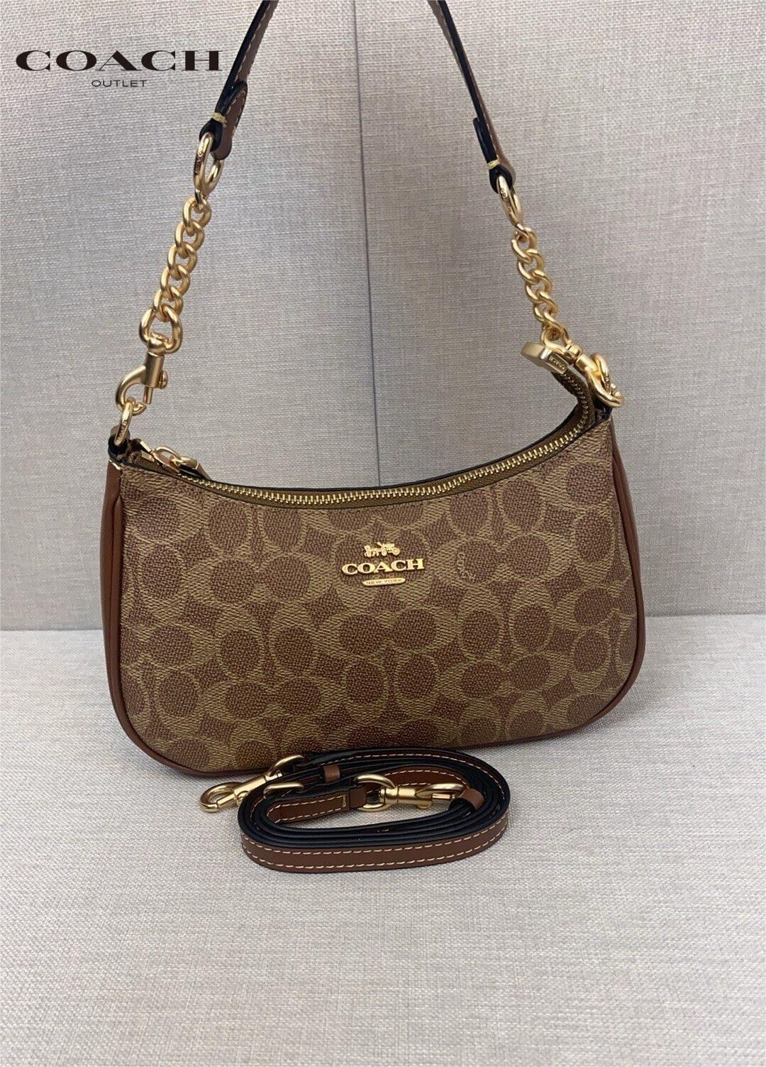 COACH Teri Shoulder Bag – Signature Canvas Brown 🤎 (NEW!)