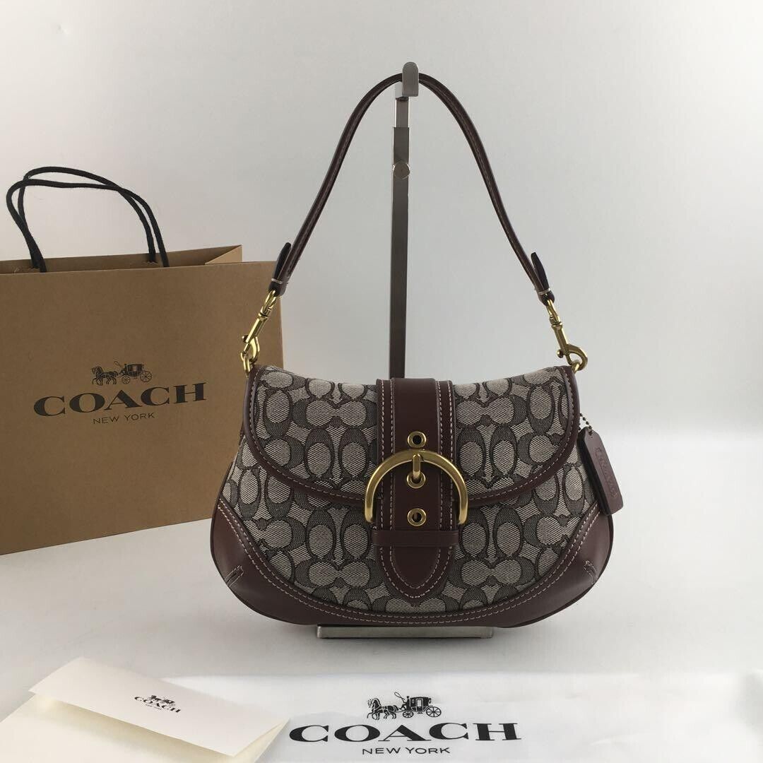 COACH Soho Signature Jacquard Top Handle Shoulder Bag CJ814 – Brown 👜
