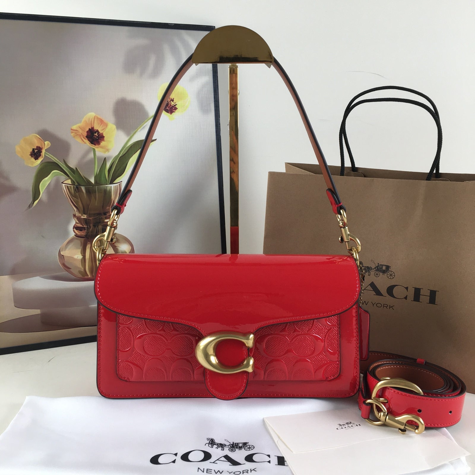 COACH Tabby Crossbody Bag Shoulder Bag - Leather Black & Red
