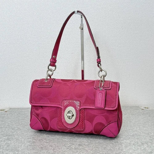 COACH Signature Flap Shoulder Bag 31214 – Pink Leather x Satin Canvas 💖